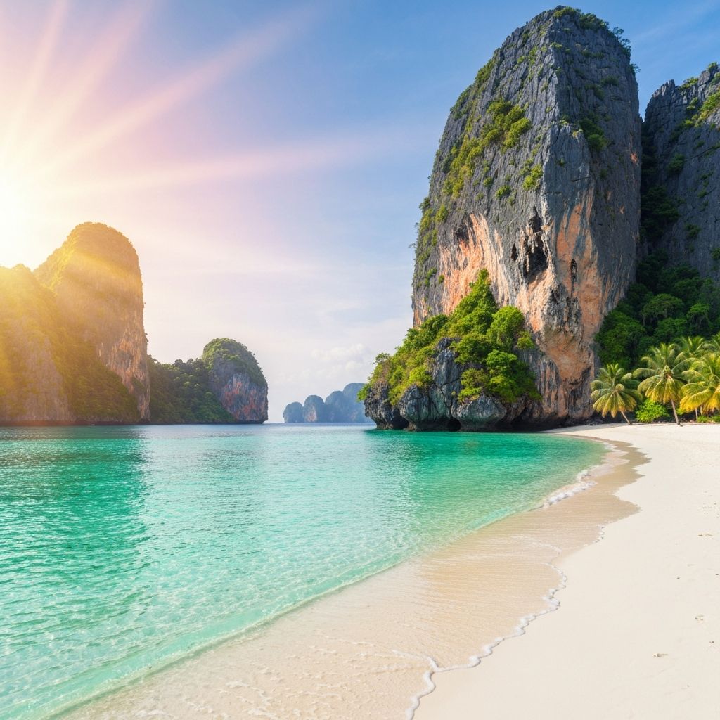 Beautiful travel destination with mountains and clear blue water